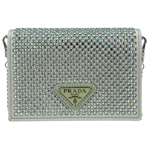 Prada Card Holder with Shoulder Strap and Crystals Acqua