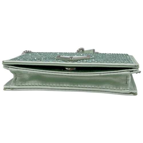 Prada Card Holder with Shoulder Strap and Crystals Acqua