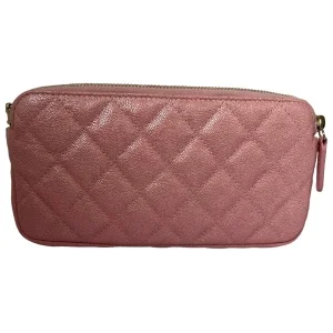 Chanel Double Zip Wallet on Chain WOC Iridescent Calfskin Pink GHW