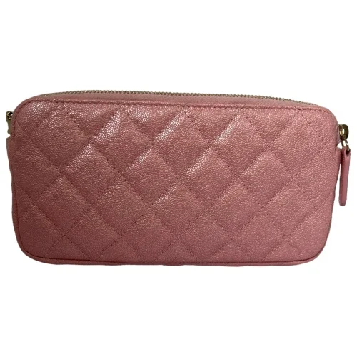 Chanel Double Zip Wallet on Chain WOC Iridescent Calfskin Pink GHW